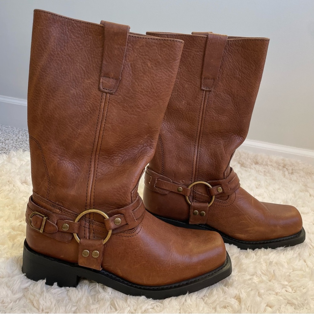 Leather Moto Biker Boots Brown Size 10